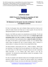 Statement by the EU French Presidency on “European Security Architecture: The Role Of Non-Aligned Countries”
