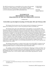 Statement by the French EU Presidency on the follow-up to the high-level meetings of 14 December 2021 and 4 February 2022