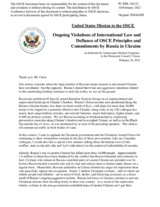 Statement by the Delegation of the United States of America on Russia’s ongoing aggression against Ukraine and illegal occupation of Crimea