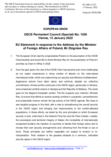 Statement by the French EU Presidency in response to the address by OSCE Chairman-in-Office and Minister for Foreign Affairs of Poland Zbigniew Rau at the OSCE Permanent Council, Vienna, 13 January 2022