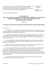 Statement by the Delegation of the Russian Federation in response to the report by the Head of the OSCE Mission to Bosnia and Herzegovina, Ambassador Kathleen Kavalec