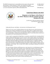 Statement by the Delegation of the United States of America in response to the report by the Head of the OSCE Mission to Bosnia and Herzegovina, Ambassador Kathleen Kavalec