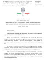 Dichiarazione dell’Italia alla riunione n. 1377 del Consiglio permanente dell’OSCE in risposta alla Segretaria generale del Consiglio d’Europa