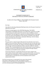Statement by the Delegation of Norway in response to the report by the Head of the OSCE Centre in Ashgabat, Mr. John MacGregor
