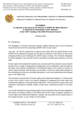 Statement by the Delegation of Armenia in response to the report by the Director of the OSCE Office for Democratic Institutions and Human Rights (ODIHR), Mr. Matteo Mecacci