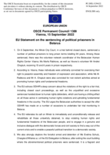 Statement by the Czech EU Presidency on sentencing of political prisoners in Belarus