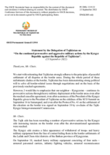 Statement by the Delegation of Tajikistan on the continued provocative and aggressive military actions by the Kyrgyz Republic against the Republic of Tajikistan