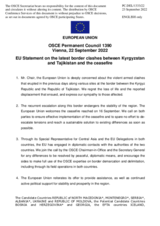 Statement by the Czech EU Presidency on the latest border clashes between Kyrgyzstan and Tajikistan, and the associated ceasefire