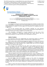 Statement by the Delegation of Ukraine in response to the address by the President of the OSCE Parliamentary Assembly, H.E. Ms. Margareta Cederfelt