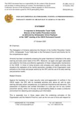 Statement by the Delegation of Armenia in response to the report by the Director of the Conflict Prevention Centre, Ambassador Tuula Yrjölä