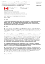 Statement by the Delegation of Canada, also on behalf of other delegations, in response to the report by the Head of the OSCE Mission in Kosovo, Ambassador Michael Davenport