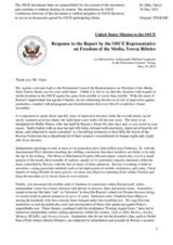 Statement by the Delegation of the United States of America in response to the report by the OSCE Representative on Freedom of the Media, Ms. Teresa Ribeiro