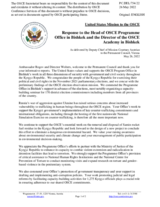 Statement by the Delegation of the United States of America in response to the report by the Head of the OSCE Programme Office in Bishkek, Ambassador Alexey Rogov, and by the Director of the OSCE Academy in Bishkek, Dr. Alexander Wolters
