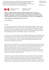 Statement by the Delegation of Canada, also on behalf of other delegations, on the second anniversary of the Moscow Mechanism report on Belarus and the anniversary of the invocation of the Vienna Mechanism by 35 OSCE participating States in November 2021