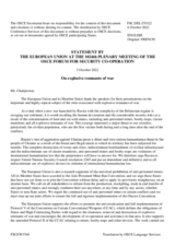 Statement by the Czech EU Presidency on "Explosive hazards in the OSCE region: 'The Iron Harvest'"