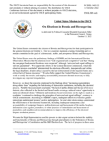 Statement by the Delegation of the United States of America on general election in Bosnia and Herzegovina, held on 2 October 2022