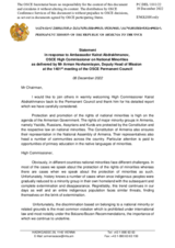 Statement by the Delegation of Armenia in response to the report by the High Commissioner on National Minorities, Ambassador Kairat Abdrakhmanov