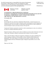Statement by the Delegation of Canada on the 90th anniversary of the Holodomor genocide of 1932 and 1933 in Ukraine, committed by Stalin’s totalitarian régime
