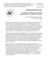 Statement by the Delegation of the United States of America in response to the report by the OSCE Representative on Freedom of the Media, Ms. Teresa Ribeiro
