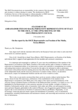 Statement by the Delegation of Italy in response to the report by the OSCE Representative on Freedom of the Media, Ms. Teresa Ribeiro