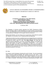 Statement by the Delegation of Armenia in response to the address by the Chairman-in-Office of the OSCE, Minister of Foreign Affairs of North Macedonia, H.E. Mr. Bujar Osmani