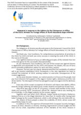 Statement by the Delegation of Ukraine in response to the address by the Chairman-in-Office of the OSCE, Minister of Foreign Affairs of North Macedonia, H.E. Mr. Bujar Osmani