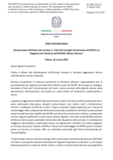 Dichiarazione dell’Italia alla riunione n. 1415 del Consiglio Permanente dell’OSCE sul Rapporto del Direttore dell’ODIHR, Matteo Mecacci
