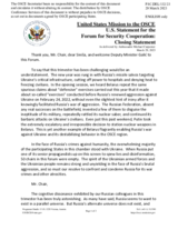 Statement by the Delegation of the United States of America in response to the statement by H.E. Mr. Slaven Galić, Deputy Minister of Defence of Bosnia and Herzegovina