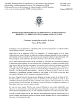 Intervention prononcee par S.E. Didier Nagant de Deuxchaisnes, Representant permanent de la Belgique aupres de l’OSCE