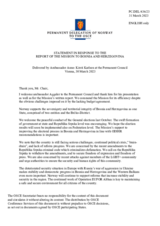Statement by the Delegation of Norway in response to the report by the Head of the OSCE Mission to Bosnia and Herzegovina, Ambassador Brian Aggeler