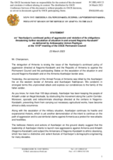 Statement by the Delegation of Armenia on Azerbaijan’s continued policy of aggression and violation of its obligations threatening further escalation of the situation in and around Nagorno-Karabakh