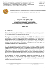 Statement by the Delegation of Armenia in response to the address by the Secretary General of the Council of Europe, Ms. Marija Pejčinović Burić