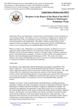 Statement by the Delegation of the United States of America in response to the report by the Head of the OSCE Mission to Montenegro, Ms. Dominique Waag