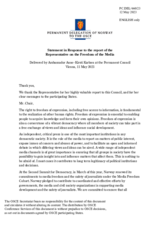 Statement by the Delegation of Norway in response to the report by the OSCE Representative on Freedom of the Media, Ms. Teresa Ribeiro