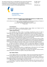 Statement by the Delegation of Ukraine in response to the report by the OSCE Representative on Freedom of the Media, Ms. Teresa Ribeiro