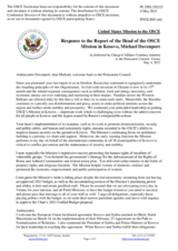 Statement by the Delegation of the United States of America in response to the report by the Head of the OSCE Mission to Kosovo, Ambassador Michael Davenport