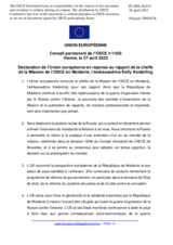 Déclaration de l’Union européenne en réponse au rapport de la cheffe de la Mission de l’OSCE en Moldavie, l’ambassadrice Kelly KeiderlingDéclaration de l’Union européenne en réponse au rapport de la cheffe de la Mission de l’OSCE en Moldavie, l’ambassadri