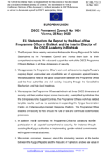 Statement by the Swedish EU Presidency in response to the report by the Head of the OSCE Programme Office in Bishkek, Ambassador Alexey Rogov, and the Interim Director of the OSCE Academy in Bishkek, Dr. Indira Satarkulova