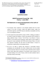 Statement by the Swedish EU Presidency on recent developments in the north of Kosovo