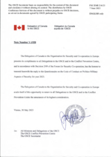 Response by the Delegation of Canada to the Questionnaire on the Code of Conduct on Politico-Military Aspects of Security