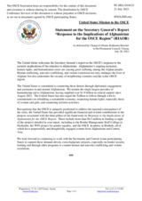 Statement by the Delegation of the United States of America in response to the Secretary General’s Thematic Report “Response to the implications of Afghanistan for the OSCE region: 17 July 2023 update”