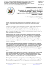 Statement by the Delegation of the United States of America in response to the presentation by the Secretary General of the Annual Progress Report on the Implementation of the 2004 Action Plan for the Promotion of Gender Equality