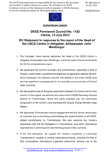 Statement by the Spanish EU Presidency in response to the report by the Head of the OSCE Centre in Ashgabat, Mr. John MacGregor