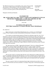 Statement by the Delegation of the Russian Federation in response to the report by the High Commissioner on National Minorities, Ambassador Kairat Abdrakhmanov