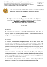 Statement by the Delegation of Armenia on Azerbaijan’s continued policy of aggression and violation of its obligations, threatening further escalation of the situation in and around Nagorno-Karabakh