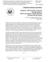 Statement by the Delegation of the United States of America in response to the thematic report of the Secretary General “OSCE and Climate Change: Progress in 2022 and Prospects For the Future”