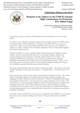 Statement by the Delegation of the United States of America in response to the address by the UNHCR Assistant High Commissioner for Protection, H.E. Ms. Gillian Triggs