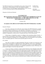 Statement by the Delegation of the Russian Federation in response to the address by the President of the OSCE Parliamentary Assembly, Ms. Margareta Cederfelt