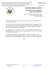 Statement by the Delegation of the United States of America, also on behalf of France, Germany, Italy and the United Kingdom, on the recent developments in the north of Kosovo