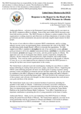 Statement by the Delegation of the United States of America in response to the report by the Acting Head of the OSCE Presence in Albania, Ambassador Bruce Berton